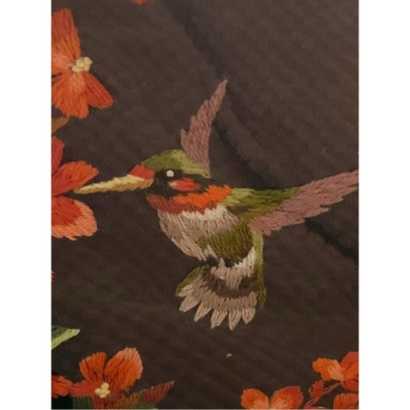Vtg Completed Framed Embroidered Les Didier Ruby Throated Hummingbird & Begonias - Picture 3 of 8